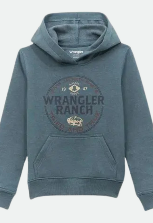 Wrangler Boy's Ranch Pullover Hoodie - Goblin Blue